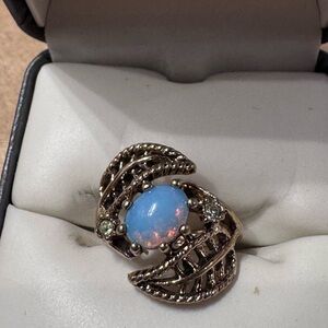 Mid-Century HMS Crown Hallmark 18kt HGE Opaline Cocktail Ring - Size 5